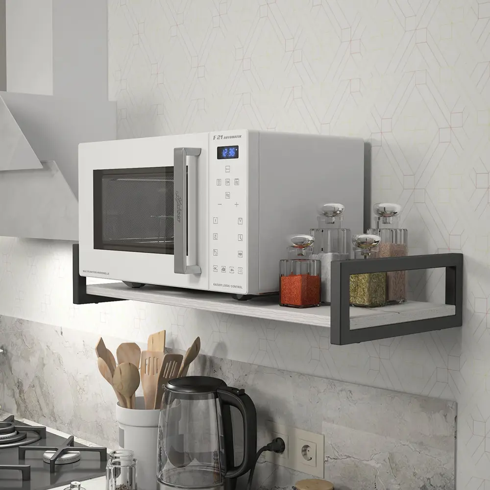 Фото 2 Полка настенная Grostat home Una mini loft 70x30 см металл цвет светло-серый Фото 2 Полка настенная Grostat home Una mini loft 70x30 см металл цвет светло-серый