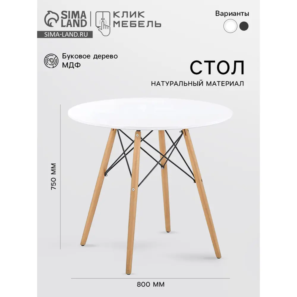 Фото 2 Стол круглый Клик мебель 80x80 см мдф цвет белый Фото 2 Стол круглый Клик мебель 80x80 см мдф цвет белый