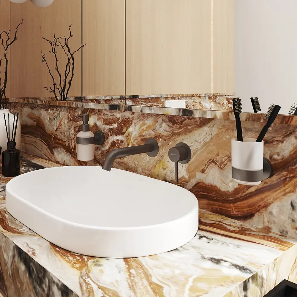 Фото Стакан для зубных щеток Aqueduto PON0245 стекло цвет серый/серебристый