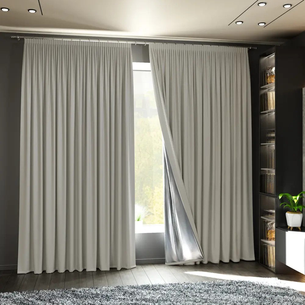 Фото Комплект штор на ленте блэкаут Miamoza Dark 150x250 см цвет светло-бежевый Фото Комплект штор на ленте блэкаут Miamoza Dark 150x250 см цвет светло-бежевый