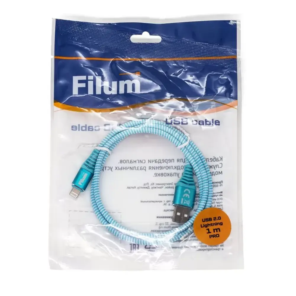 Фото 2 Кабель интерфейсный USB 2.0 Filum FL-CPro-U2-AM-LM-1M-BL1 USB A male-Lightning male 1 м цвет синий Фото 2 Кабель интерфейсный USB 2.0 Filum FL-CPro-U2-AM-LM-1M-BL1 USB A male-Lightning male 1 м цвет синий