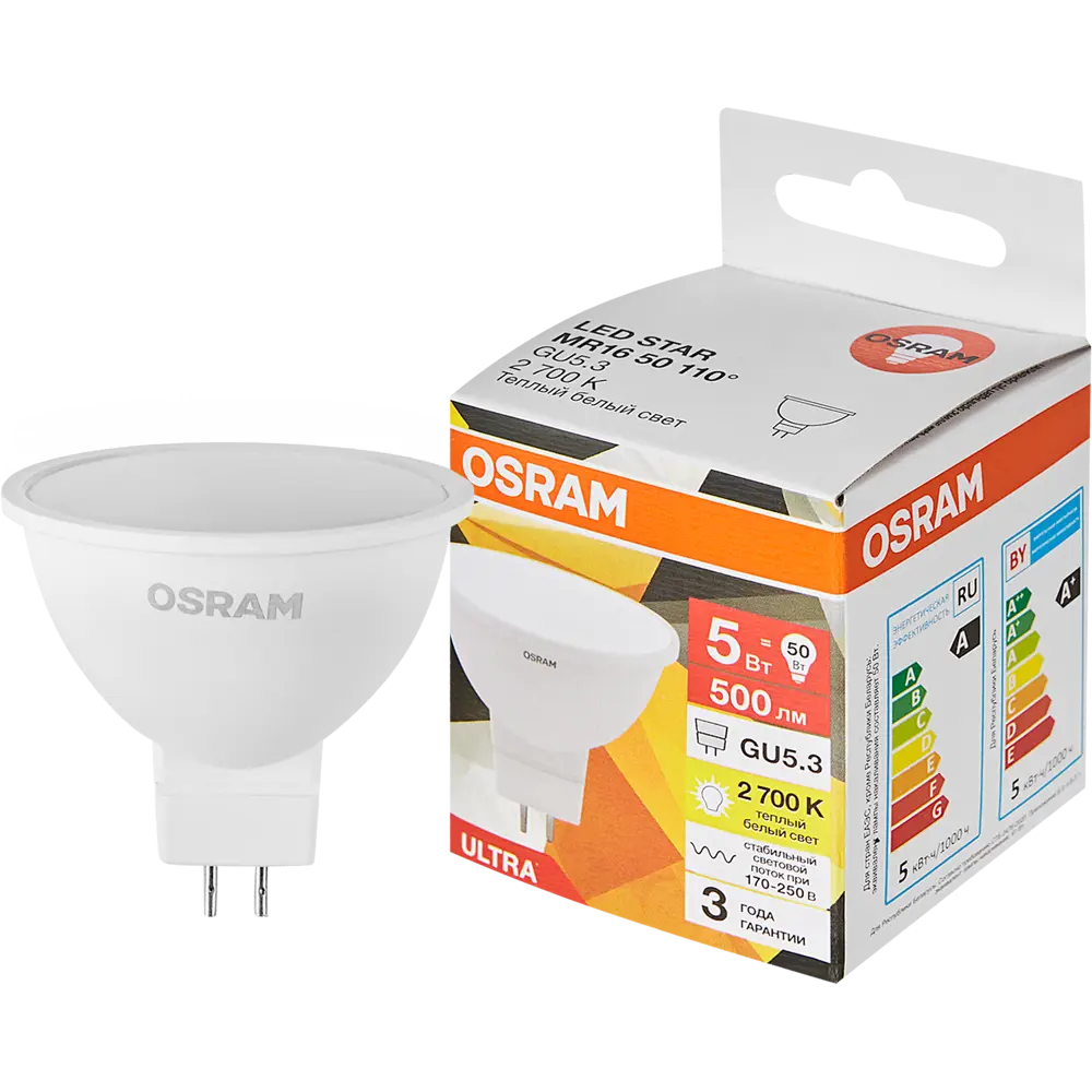 Фото Лампа светодиодная Osram GU5.3 5 Вт теплый белый свет Фото Лампа светодиодная Osram GU5.3 5 Вт теплый белый свет