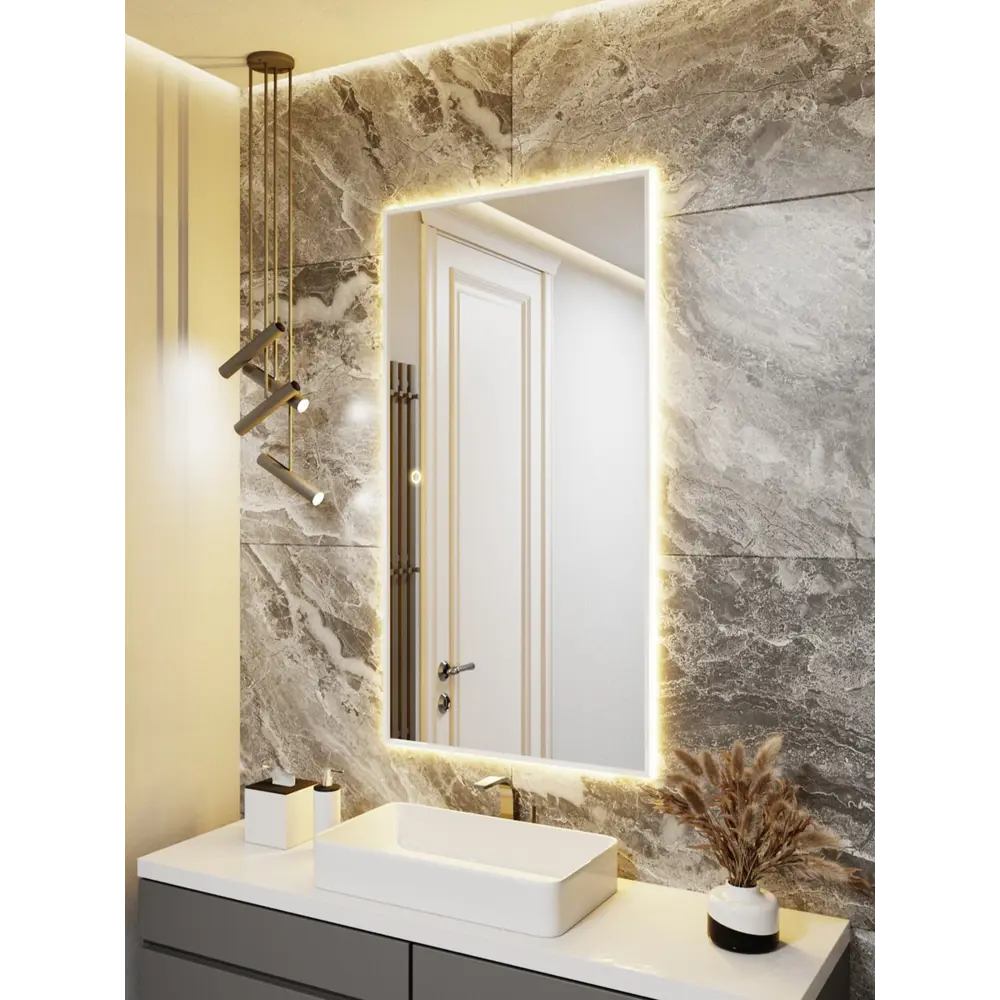 Фото 3 Зеркало с подсветкой в ванную Alumirror 130x60см сенсорное цвет белое