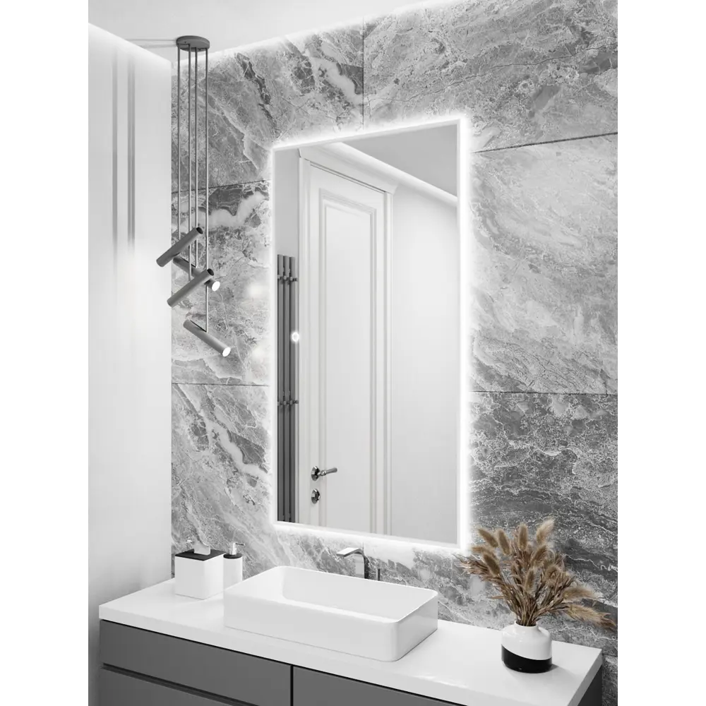 Фото 2 Зеркало с подсветкой в ванную Alumirror 130x60см сенсорное цвет белое