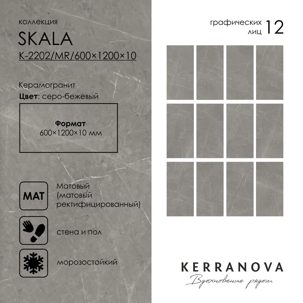Фото 6 Керамогранит Kerranova K-2202/MR S1 60x120см 1.44 м² цвет мраморный, цена за упаковку Фото 6 Керамогранит Kerranova K-2202/MR S1 60x120см 1.44 м² цвет мраморный, цена за упаковку