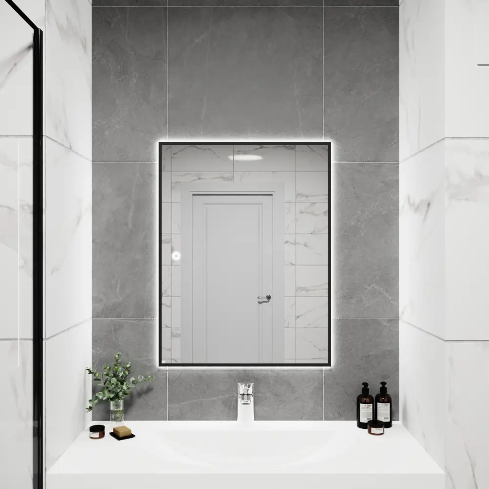 Фото 6 Зеркало с подсветкой в ванную One Mirror 80x70см сенсорное цвет черное Фото 6 Зеркало с подсветкой в ванную One Mirror 80x70см сенсорное цвет черное