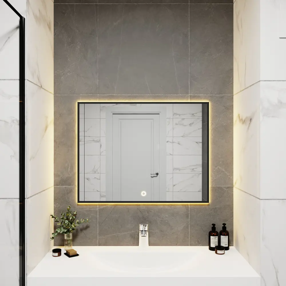 Фото 2 Зеркало с подсветкой в ванную One Mirror 80x70см сенсорное цвет черное Фото 2 Зеркало с подсветкой в ванную One Mirror 80x70см сенсорное цвет черное