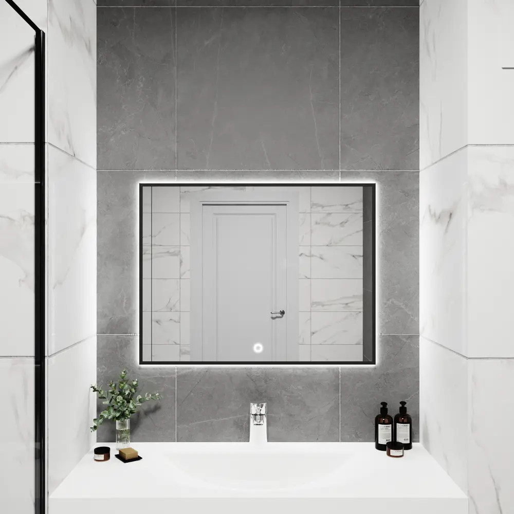 Фото 5 Зеркало с подсветкой в ванную One Mirror 80x70см сенсорное цвет черное Фото 5 Зеркало с подсветкой в ванную One Mirror 80x70см сенсорное цвет черное