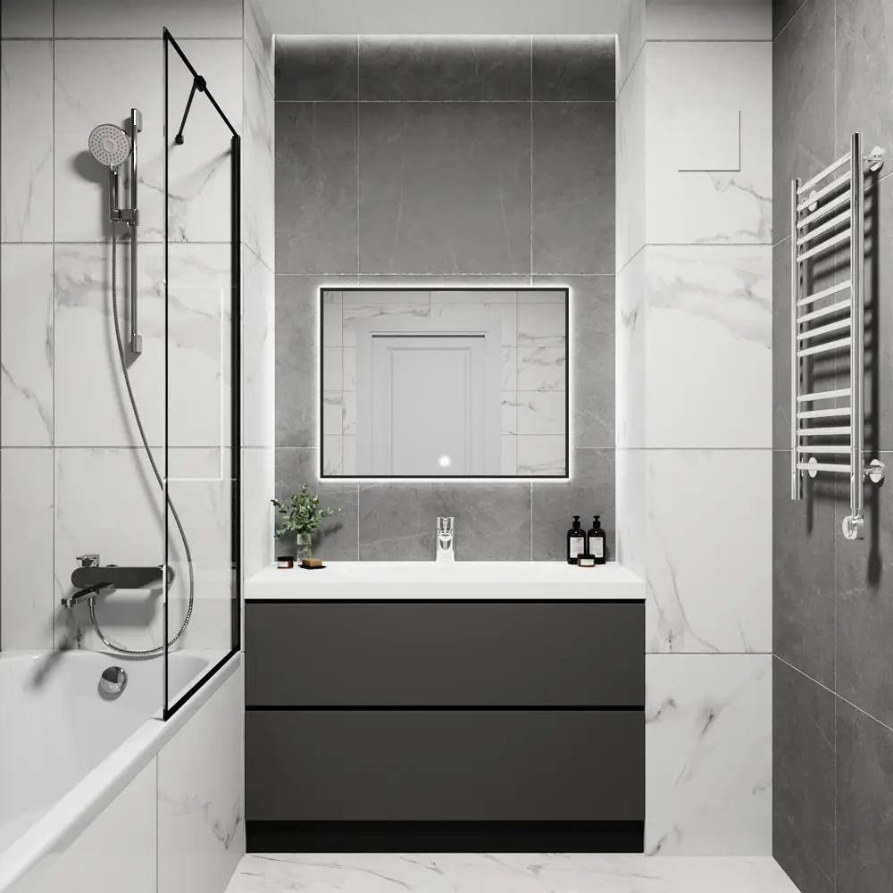 Фото 4 Зеркало с подсветкой в ванную One Mirror 80x70см сенсорное цвет черное Фото 4 Зеркало с подсветкой в ванную One Mirror 80x70см сенсорное цвет черное