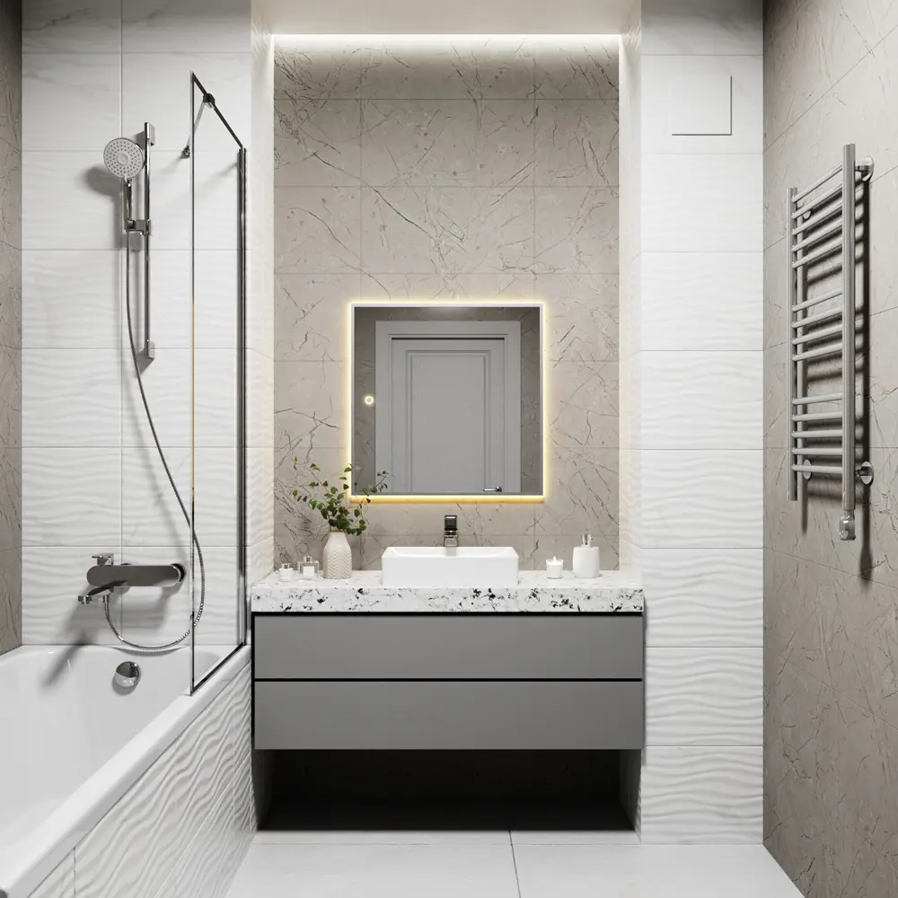 Фото 2 Зеркало с подсветкой в ванную One Mirror 70x70см сенсорное цвет серебро Фото 2 Зеркало с подсветкой в ванную One Mirror 70x70см сенсорное цвет серебро