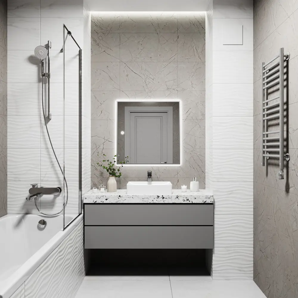 Фото 4 Зеркало с подсветкой в ванную One Mirror 70x70см сенсорное цвет серебро Фото 4 Зеркало с подсветкой в ванную One Mirror 70x70см сенсорное цвет серебро