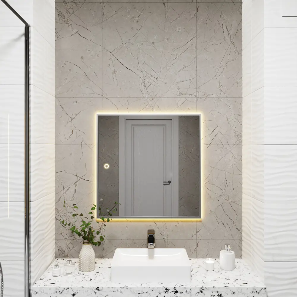 Фото 3 Зеркало с подсветкой в ванную One Mirror 70x70см сенсорное цвет серебро Фото 3 Зеркало с подсветкой в ванную One Mirror 70x70см сенсорное цвет серебро