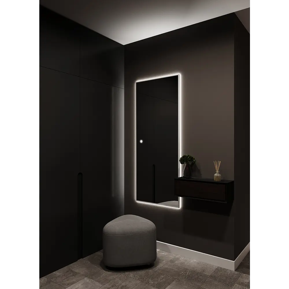 Фото 3 Зеркало с подсветкой в ванную One Mirror 170x60см сенсорное в алюминиевой раме цвет серебро Фото 3 Зеркало с подсветкой в ванную One Mirror 170x60см сенсорное в алюминиевой раме цвет серебро