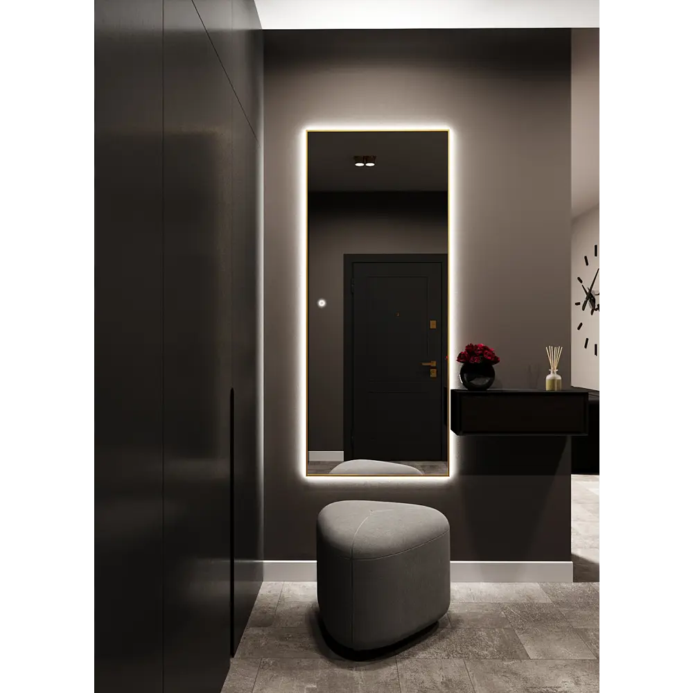 Фото 6 Зеркало с подсветкой в ванную One Mirror 170x70см сенсорное в алюминиевой раме цвет золото