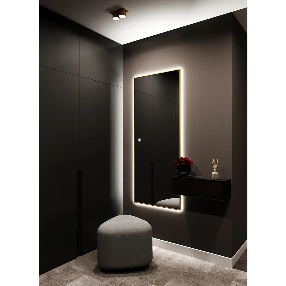 Фото 3 Зеркало с подсветкой в ванную One Mirror 170x70см сенсорное в алюминиевой раме цвет золото