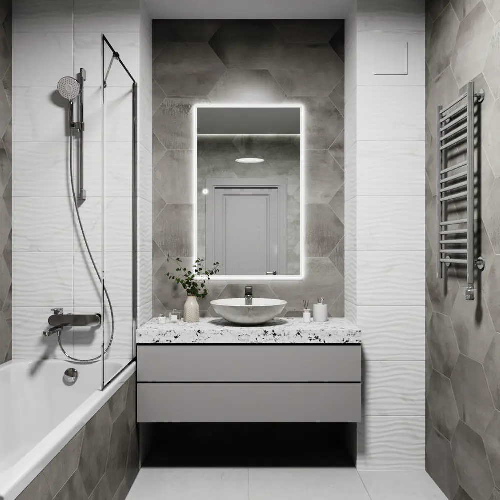 Фото Зеркало с подсветкой в ванную One Mirror 100x70см сенсорное в алюминиевой раме цвет белое