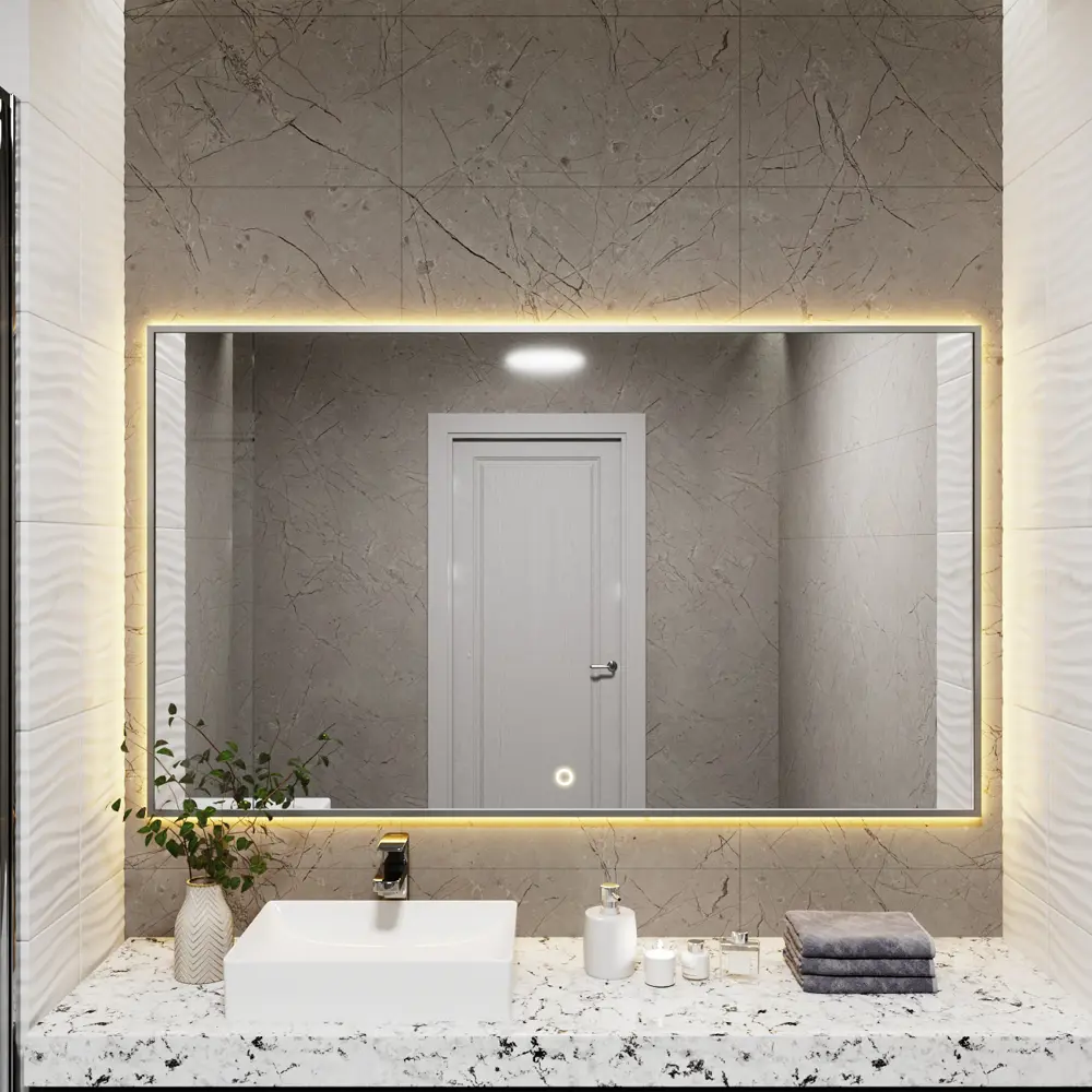 Фото 3 Зеркало с подсветкой в ванную One Mirror 140x80см сенсорное цвет серебро Фото 3 Зеркало с подсветкой в ванную One Mirror 140x80см сенсорное цвет серебро