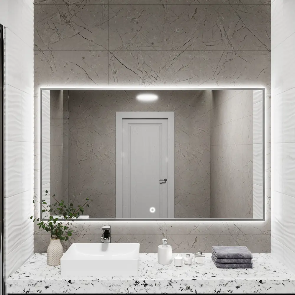 Фото 6 Зеркало с подсветкой в ванную One Mirror 140x80см сенсорное цвет серебро Фото 6 Зеркало с подсветкой в ванную One Mirror 140x80см сенсорное цвет серебро