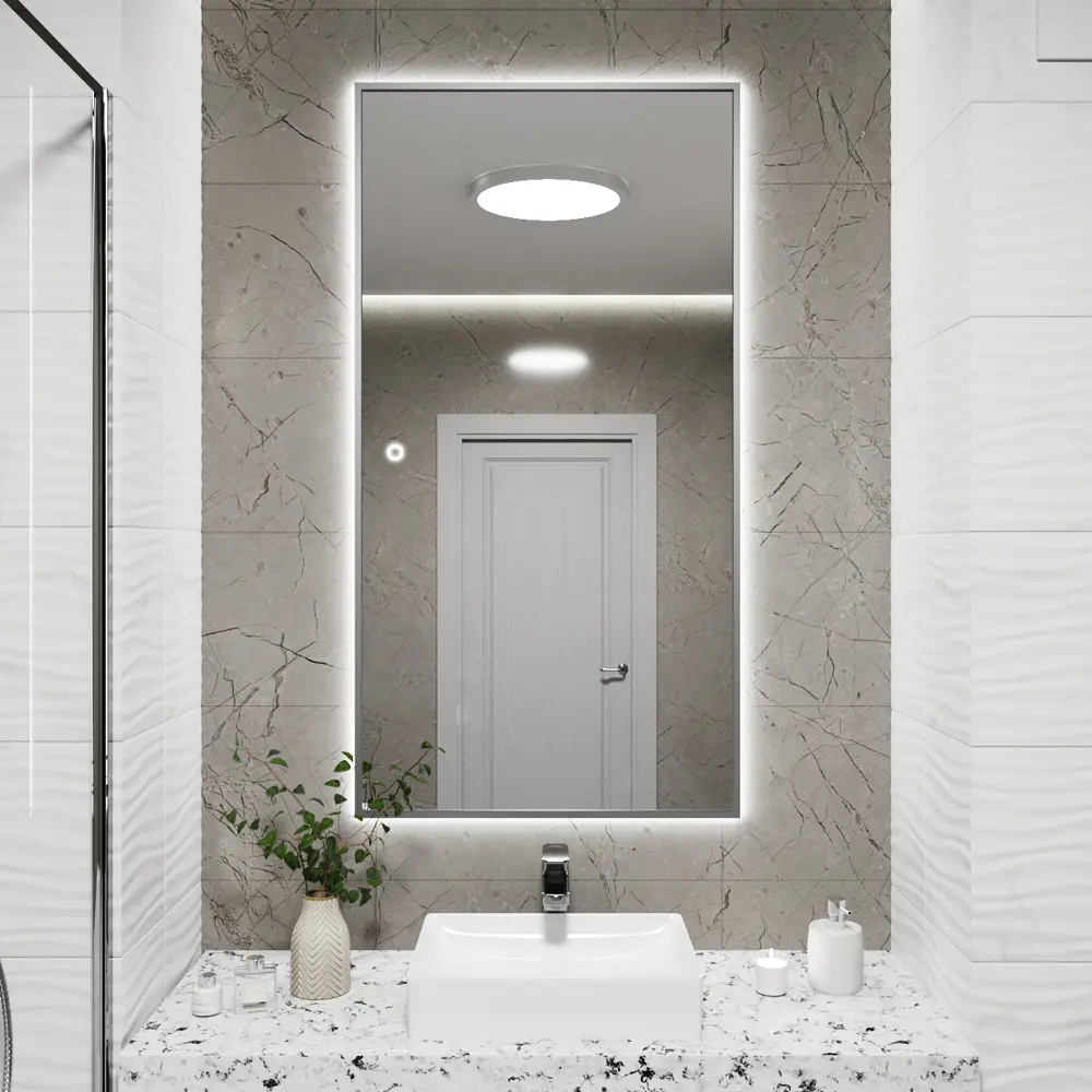 Фото Зеркало с подсветкой в ванную One Mirror 130x60см сенсорное цвет серебро Фото Зеркало с подсветкой в ванную One Mirror 130x60см сенсорное цвет серебро