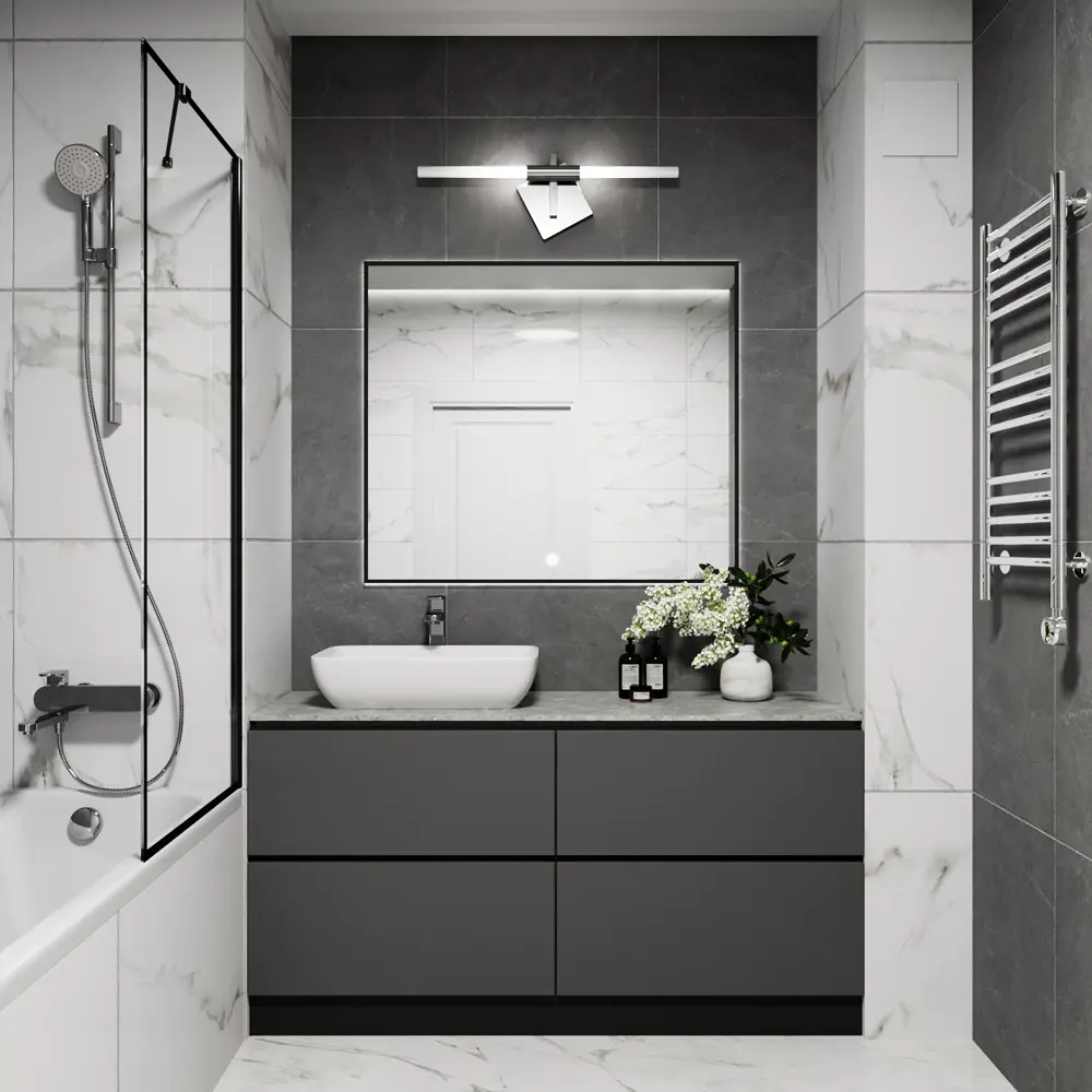 Фото 2 Зеркало с подсветкой в ванную One Mirror 100x90см сенсорное в алюминиевой раме цвет черное Фото 2 Зеркало с подсветкой в ванную One Mirror 100x90см сенсорное в алюминиевой раме цвет черное