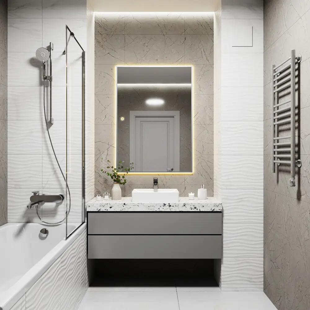 Фото 2 Зеркало с подсветкой в ванную One Mirror 100x80см сенсорное в алюминиевой раме цвет серебро Фото 2 Зеркало с подсветкой в ванную One Mirror 100x80см сенсорное в алюминиевой раме цвет серебро