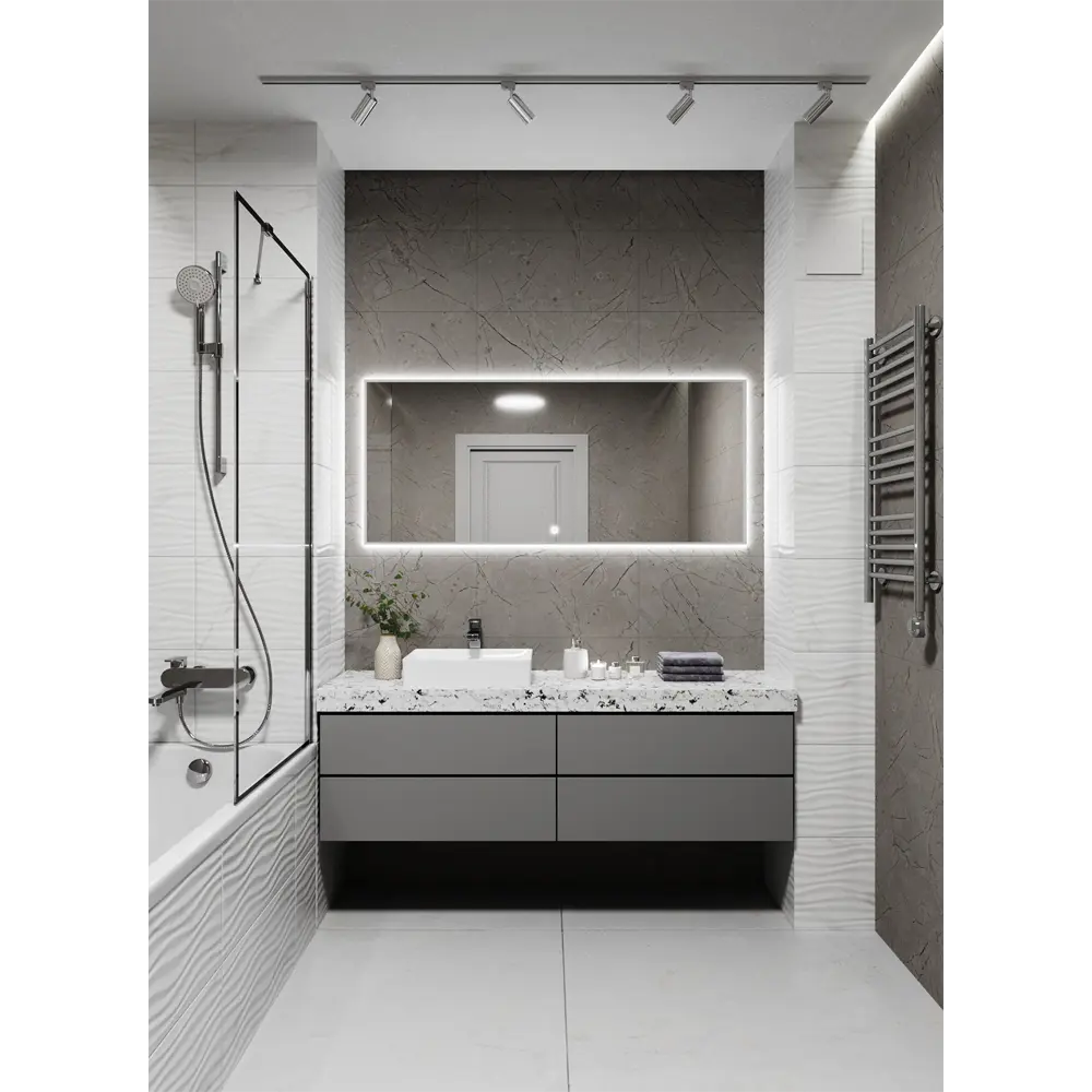 Фото 3 Зеркало с подсветкой в ванную One Mirror 140x70см сенсорное цвет серебро Фото 3 Зеркало с подсветкой в ванную One Mirror 140x70см сенсорное цвет серебро