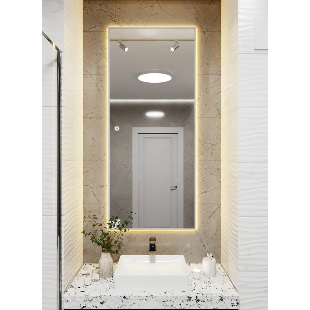 Фото 5 Зеркало с подсветкой в ванную One Mirror 140x70см сенсорное цвет серебро Фото 5 Зеркало с подсветкой в ванную One Mirror 140x70см сенсорное цвет серебро