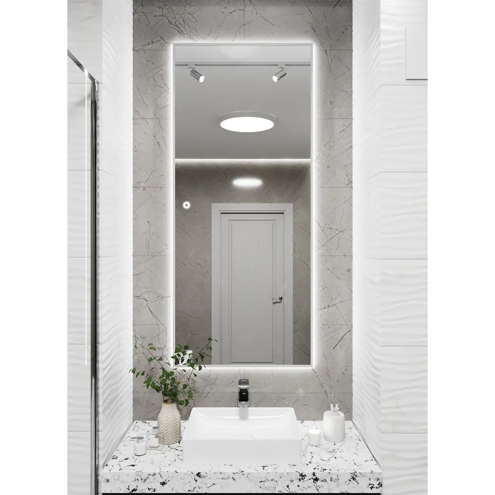 Фото 8 Зеркало с подсветкой в ванную One Mirror 140x70см сенсорное цвет серебро Фото 8 Зеркало с подсветкой в ванную One Mirror 140x70см сенсорное цвет серебро