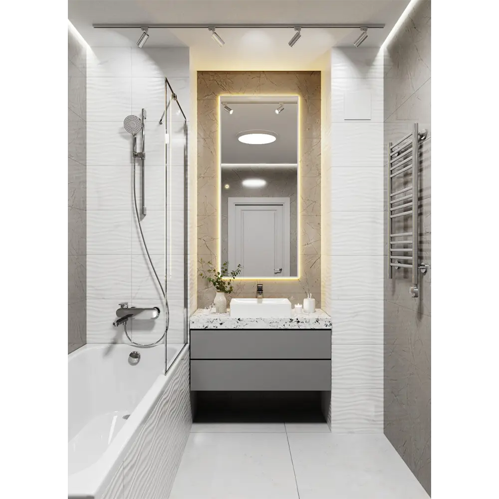 Фото Зеркало с подсветкой в ванную One Mirror 140x70см сенсорное цвет серебро Фото Зеркало с подсветкой в ванную One Mirror 140x70см сенсорное цвет серебро