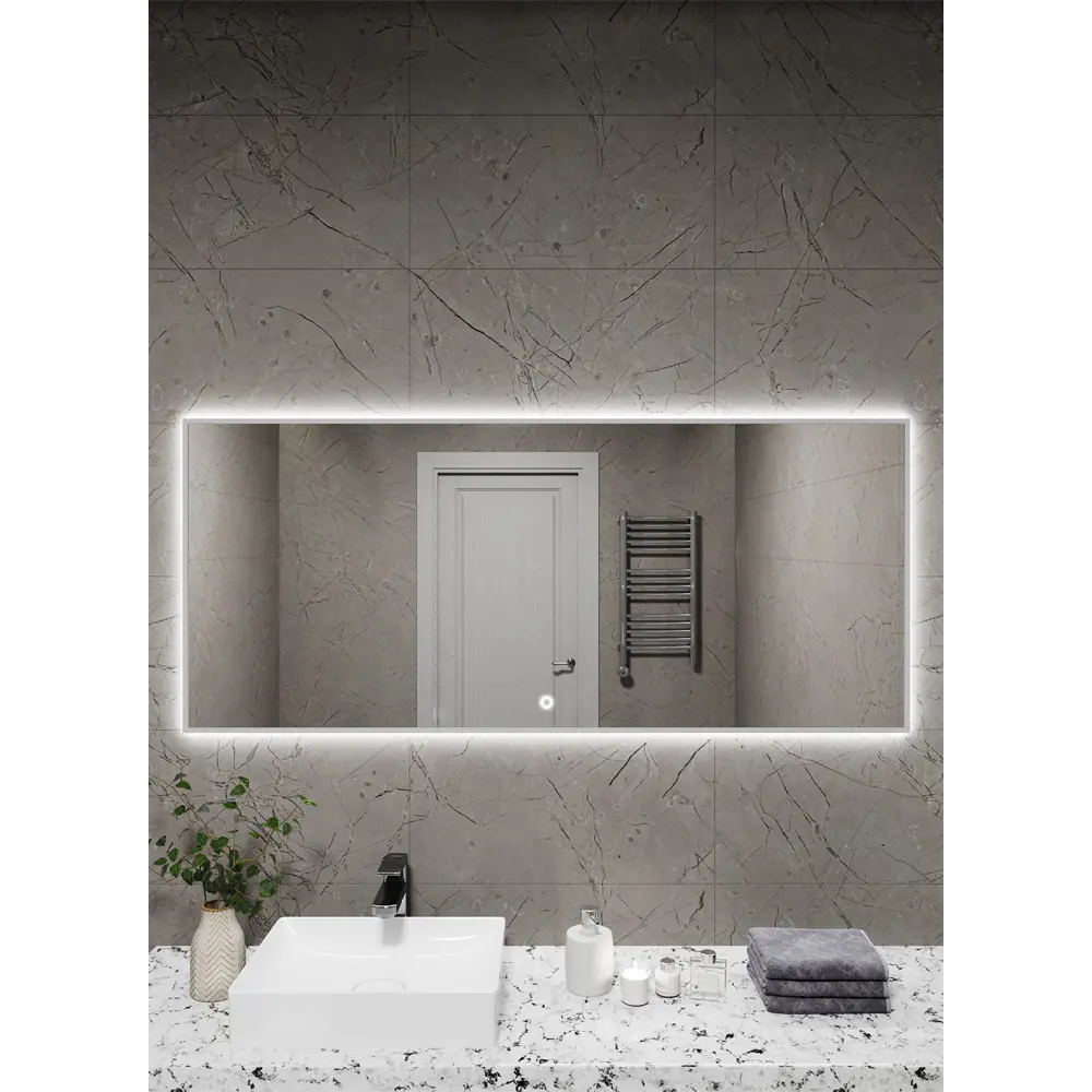 Фото 2 Зеркало с подсветкой в ванную One Mirror 140x70см сенсорное цвет серебро Фото 2 Зеркало с подсветкой в ванную One Mirror 140x70см сенсорное цвет серебро