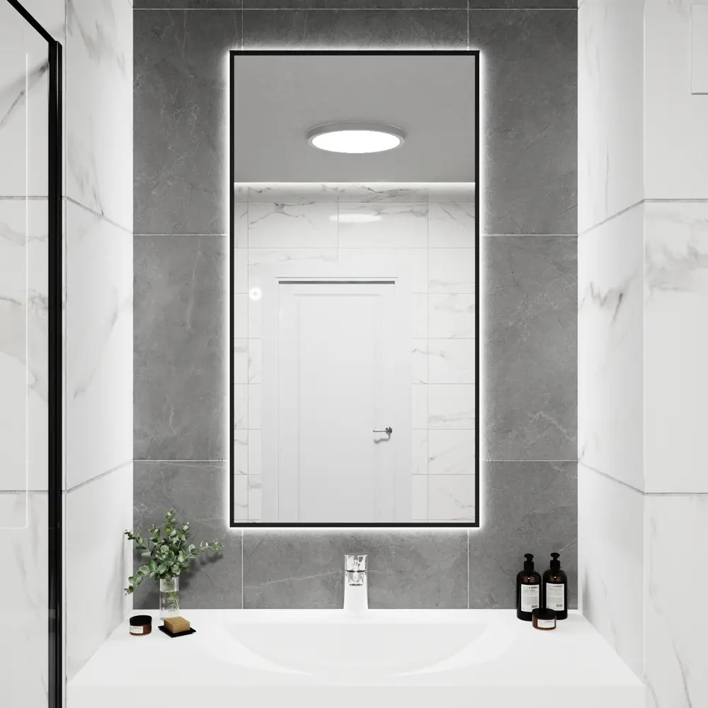 Фото 5 Зеркало с подсветкой в ванную One Mirror 130x70см сенсорное цвет черное Фото 5 Зеркало с подсветкой в ванную One Mirror 130x70см сенсорное цвет черное