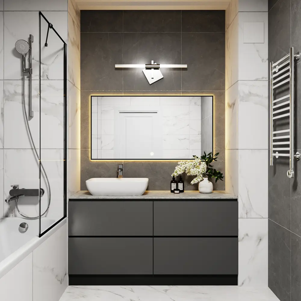 Фото 8 Зеркало с подсветкой в ванную One Mirror 130x70см сенсорное цвет черное Фото 8 Зеркало с подсветкой в ванную One Mirror 130x70см сенсорное цвет черное