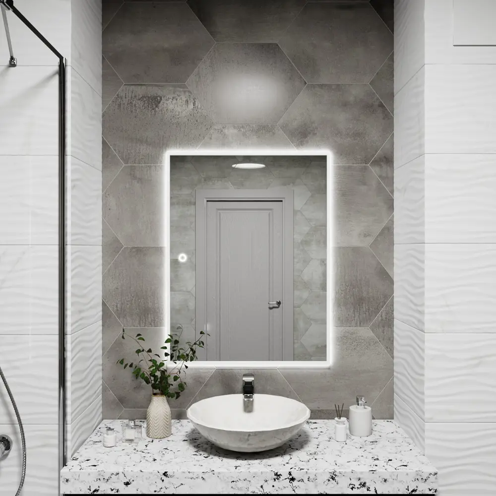 Фото 4 Зеркало с подсветкой в ванную One Mirror 90x70см сенсорное цвет белое