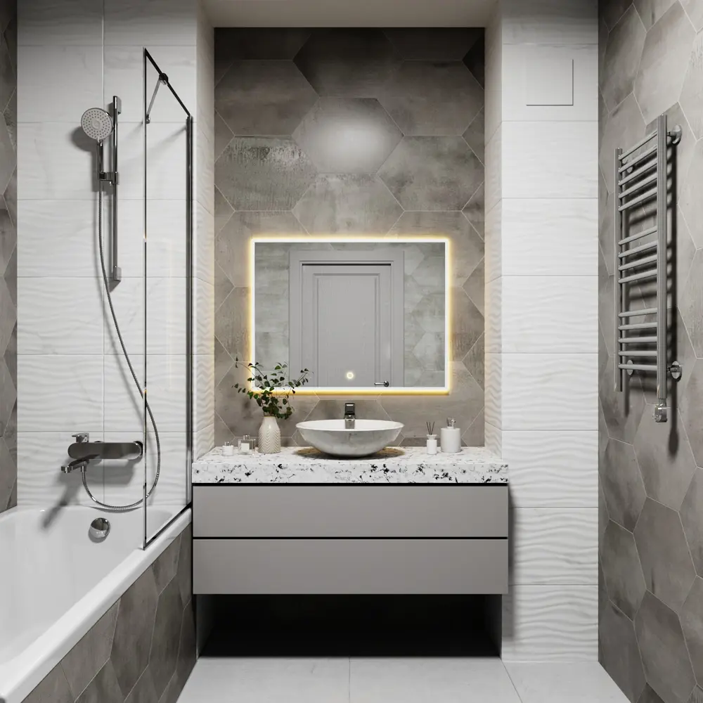 Фото 2 Зеркало с подсветкой в ванную One Mirror 90x70см сенсорное цвет белое