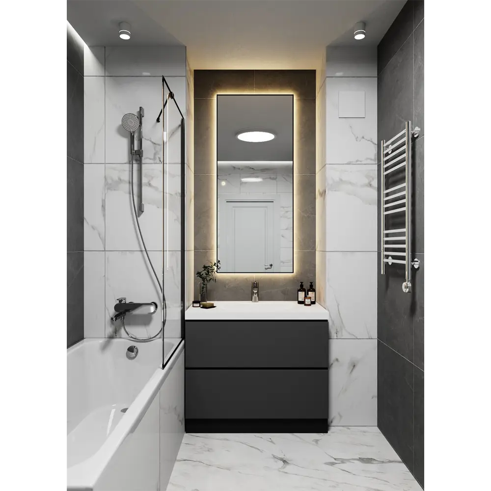 Фото 4 Зеркало с подсветкой в ванную One Mirror 140x70см сенсорное цвет черное