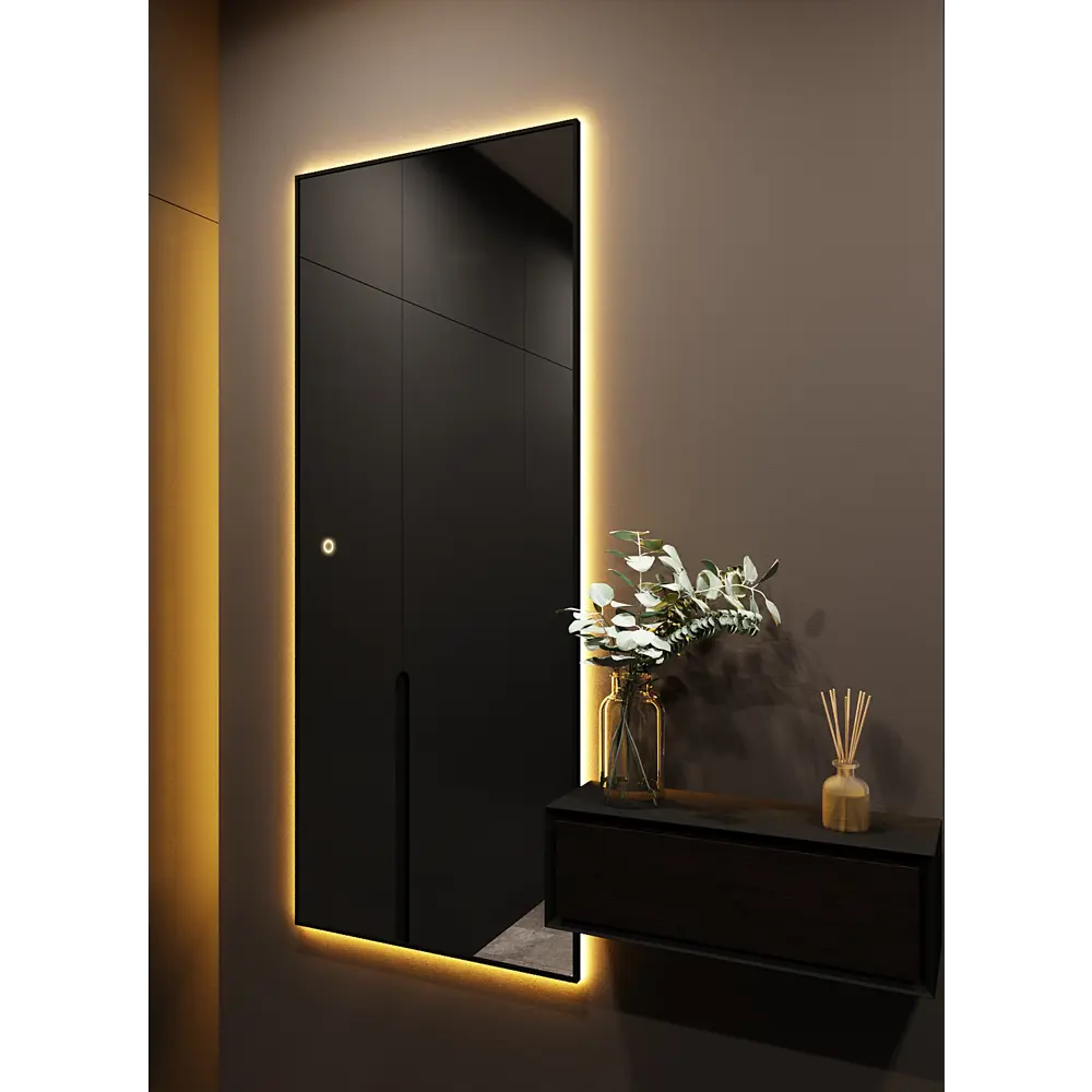 Фото 3 Зеркало с подсветкой в ванную One Mirror 170x60см сенсорное в алюминиевой раме цвет черное