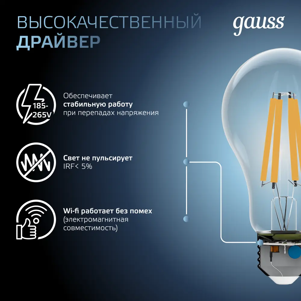 Фото 5 Лампа светодиодная GAUSS 102902218 E27 210-240 В 18 Вт груша прозрачная 1650 Лм нейтральный белый свет Фото 5 Лампа светодиодная GAUSS 102902218 E27 210-240 В 18 Вт груша прозрачная 1650 Лм нейтральный белый свет