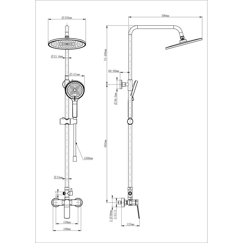 Фото 2 Душевая система Wonzon & woghand WW-B3200-MW 1 режимная цвет белый матовый Фото 2 Душевая система Wonzon & woghand WW-B3200-MW 1 режимная цвет белый матовый