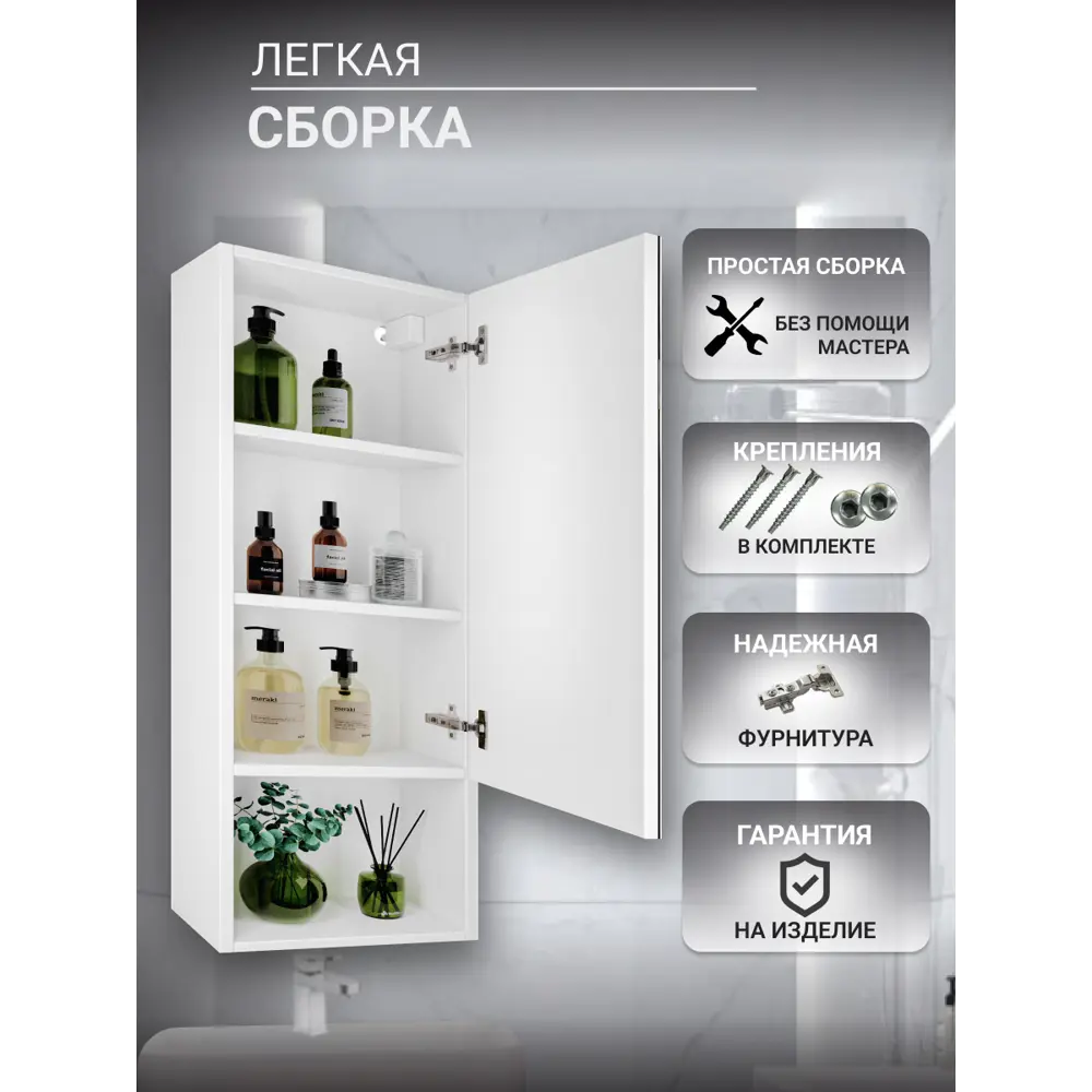 Фото 3 Шкаф для ванной комнаты Play Лео навесной правый 40 см цвет белый Фото 3 Шкаф для ванной комнаты Play Лео навесной правый 40 см цвет белый
