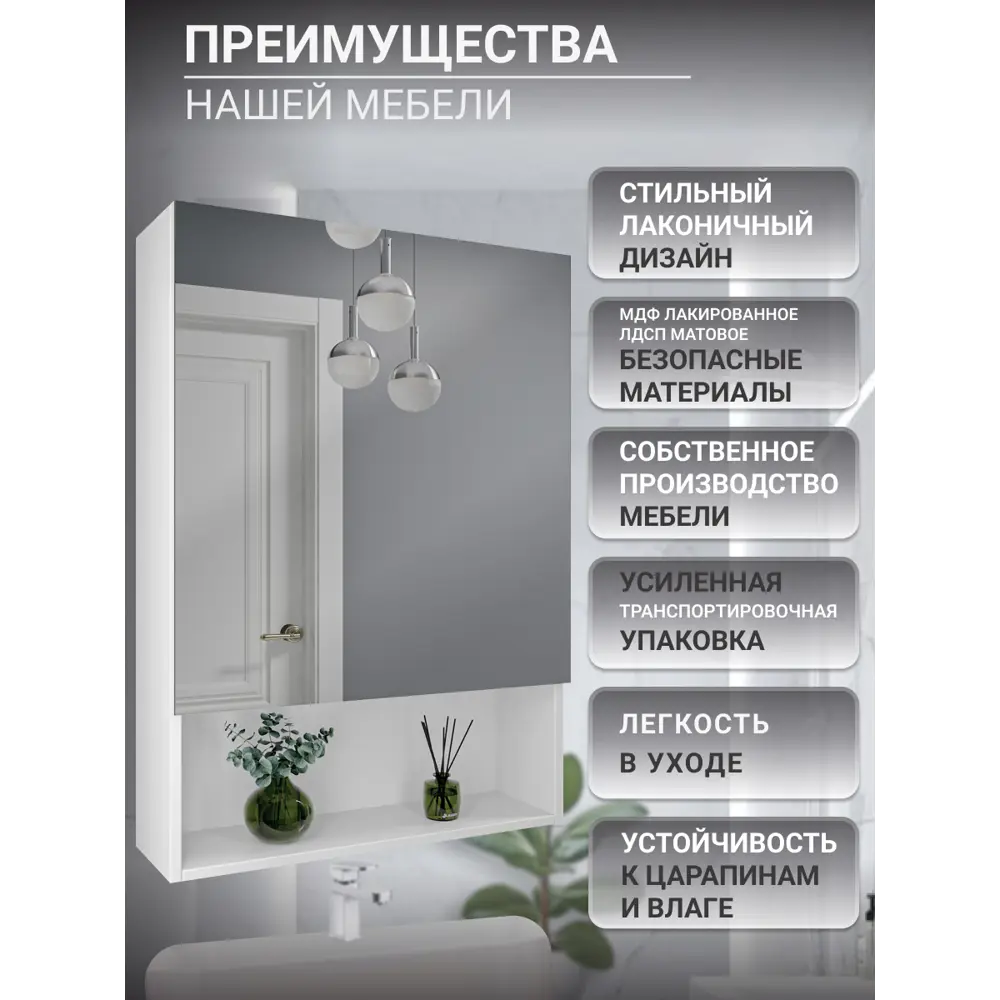 Фото 4 Шкаф для ванной комнаты Play Лео навесной правый 55 см цвет белый Фото 4 Шкаф для ванной комнаты Play Лео навесной правый 55 см цвет белый