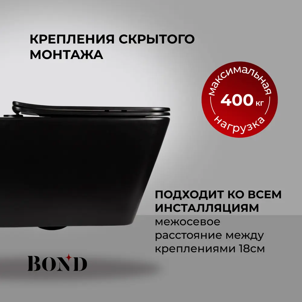 Фото 4 Подвесной унитаз Bond F04-108, без ободка, цвет черный Фото 4 Подвесной унитаз Bond F04-108, без ободка, цвет черный