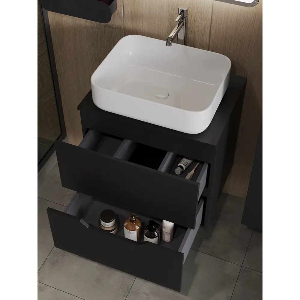 Фото 2 Тумба с раковиной Topline FLIPTUS60B-5500W подвесная 60 см цвет черный/белый Фото 2 Тумба с раковиной Topline FLIPTUS60B-5500W подвесная 60 см цвет черный/белый