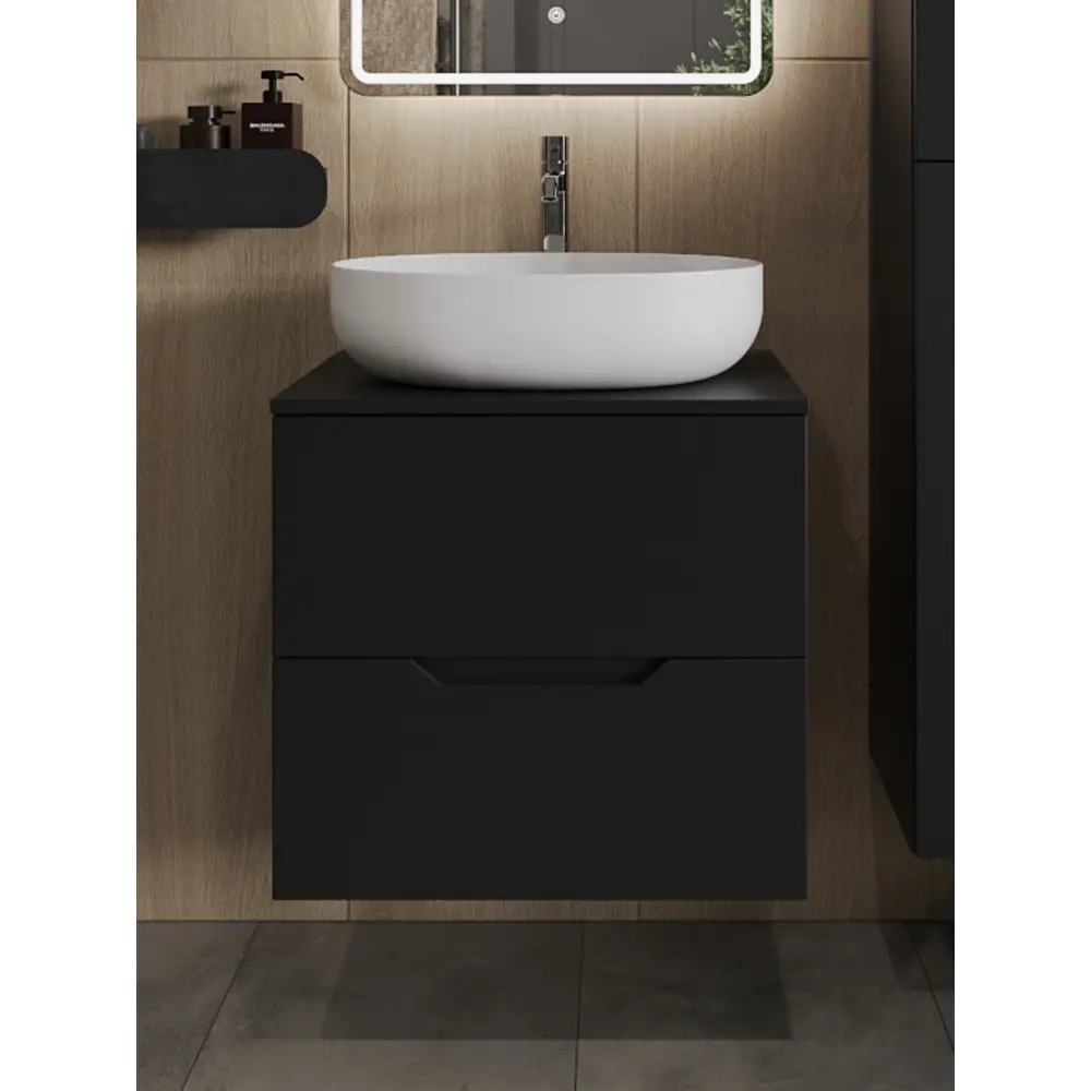 Фото Тумба под раковину подвесная Topline TLLi-60TubMDF+B05-520W 60см с раковиной цвет черный Фото Тумба под раковину подвесная Topline TLLi-60TubMDF+B05-520W 60см с раковиной цвет черный