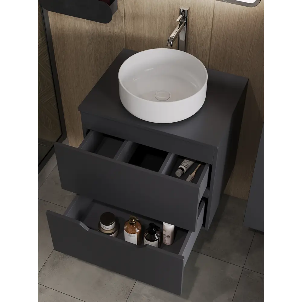 Фото 2 Тумба с раковиной Topline FLIPTUS60G-9360W подвесная 60 см цвет графит/белый Фото 2 Тумба с раковиной Topline FLIPTUS60G-9360W подвесная 60 см цвет графит/белый