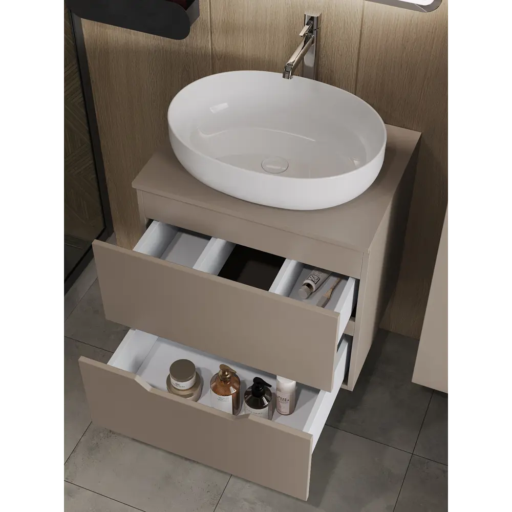Фото 2 Тумба с раковиной Topline FLIPTUS60L-5520W подвесная 60 см цвет латте/белый Фото 2 Тумба с раковиной Topline FLIPTUS60L-5520W подвесная 60 см цвет латте/белый
