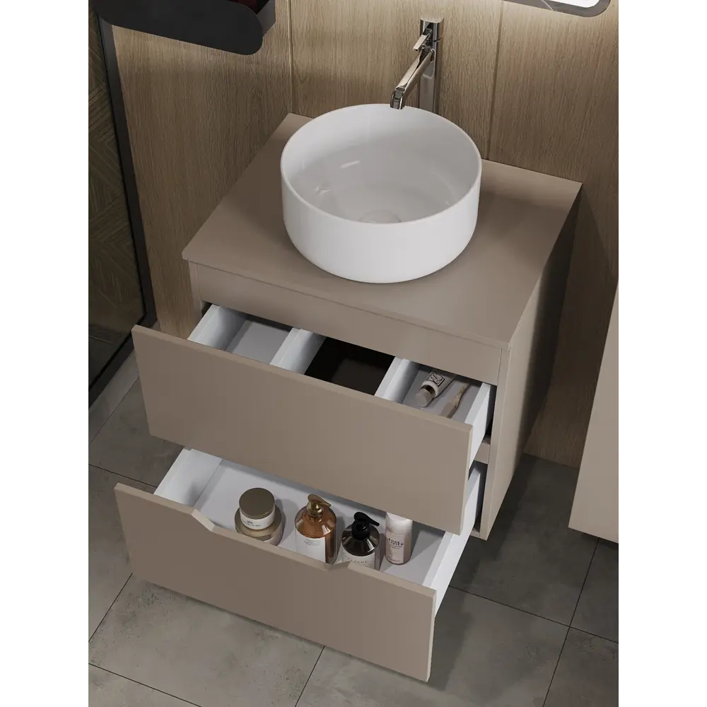 Фото 2 Тумба с раковиной Topline FLIPTUS60L-7345W подвесная 60 см цвет латте/белый
