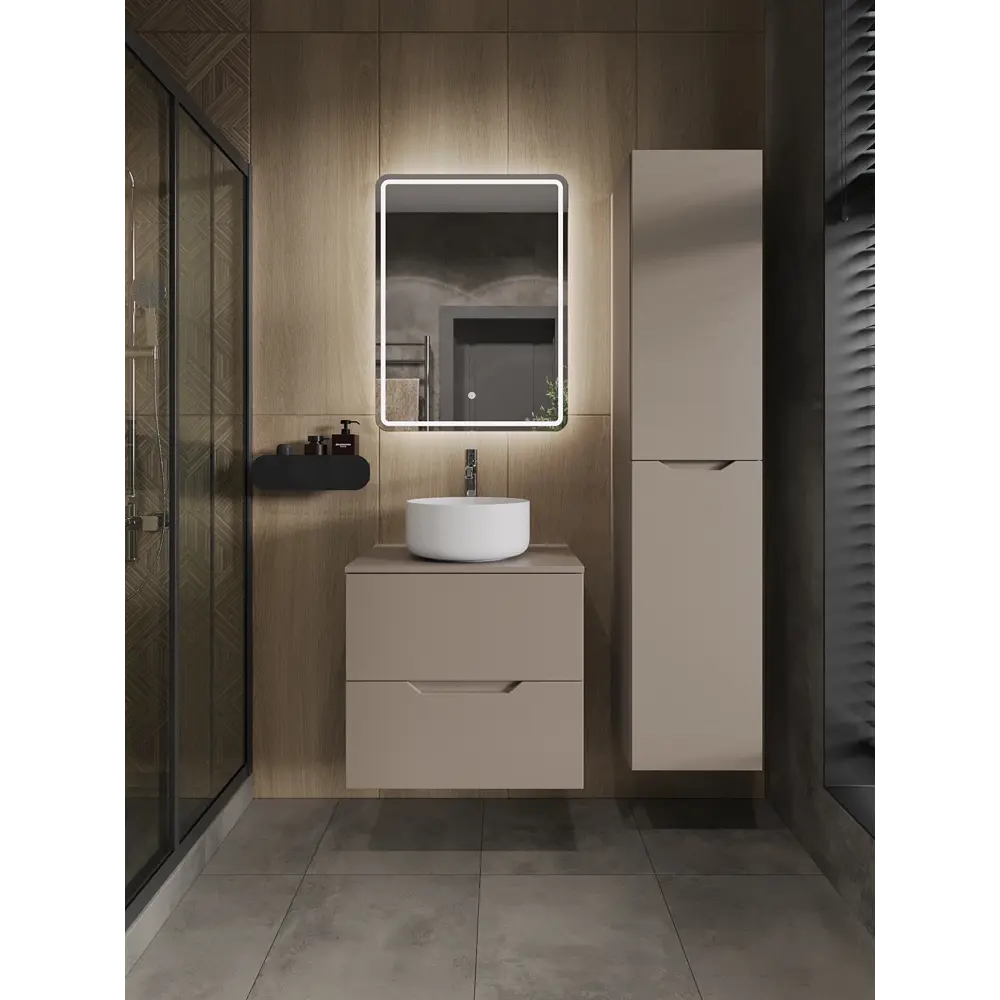Фото 3 Тумба с раковиной Topline FLIPTUS60L-7345W подвесная 60 см цвет латте/белый