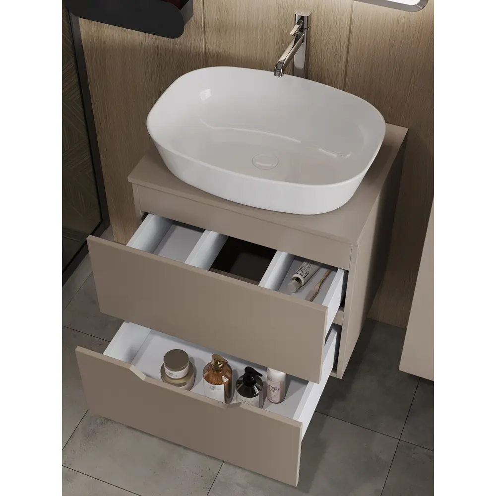 Фото 2 Тумба с раковиной Topline FLIPTUS60L-8500W подвесная 60 см цвет латте/белый Фото 2 Тумба с раковиной Topline FLIPTUS60L-8500W подвесная 60 см цвет латте/белый