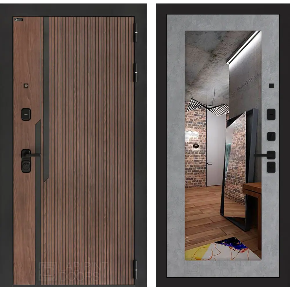 Фото Входная дверь Лабиринт Кармина правый 205x96см цвет орех американский с патиной/бетон светлый с зеркалом П18 Фото Входная дверь Лабиринт Кармина правый 205x96см цвет орех американский с патиной/бетон светлый с зеркалом П18