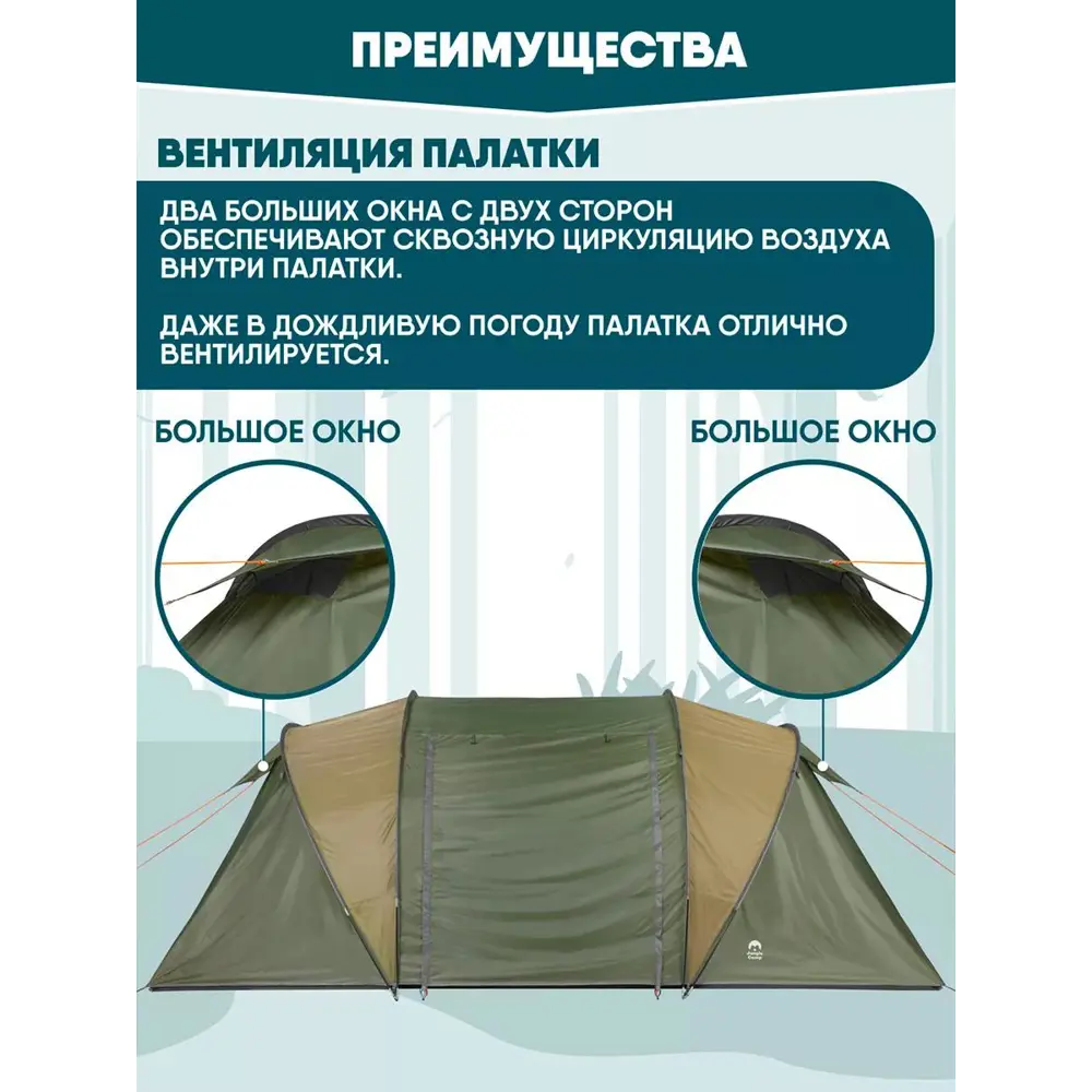 Фото 7 Палатка четырёхместная Jungle Camp 70832 Merano зеленый